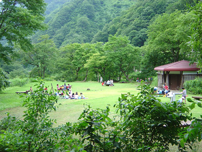 展示館対岸の休憩園地