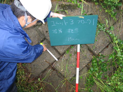 写真  ブロック積水路の隙間確認