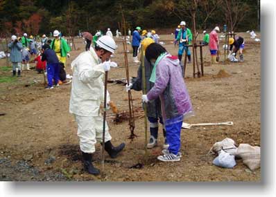 地元小学生の植樹状況の写真