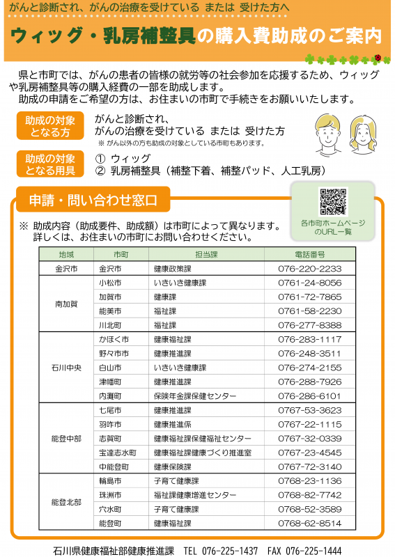 ウィッグ・乳房補整具購入費助成事業リーフレット