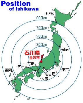 日本における石川県の位置
