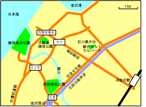 西部緑地公園への交通マップ