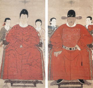 紙本著色頻婆娑羅王・韋堤希夫人像