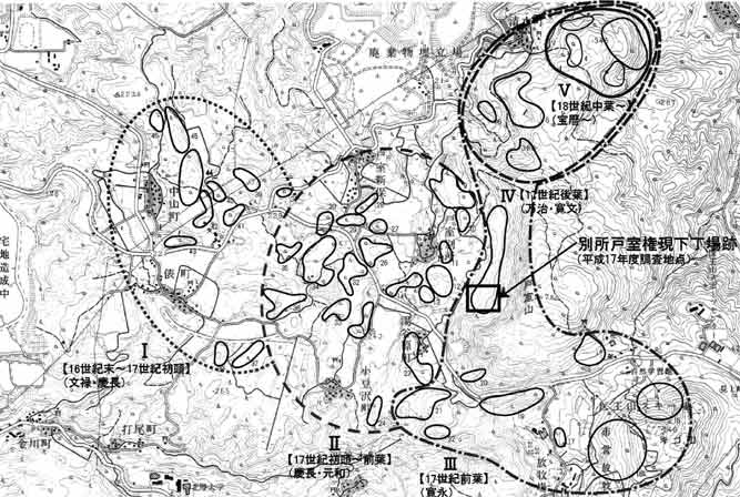 戸室石切丁場分布図