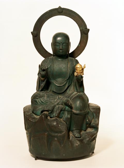 銅造地蔵菩薩半跏像 附 台座、光背