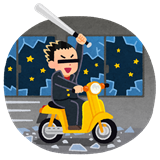 夜にバイクで走る男の子のイラスト